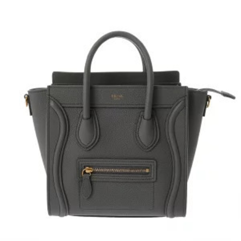 Celine Luggage Tote Coal Drummed Calf Leather Handbag